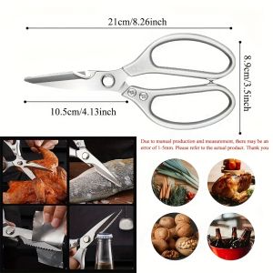 1pc Professional 8.5-inch Stainless Steel Kitchen Scissors with Aluminum Alloy Handle Perfect for Cutting Chicken Bones and More