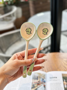 Bosss Own Baby ~ Underglaze Cute Ceramic Soup Drinking Spoon Baby Eating Cartoon Long Handle round Head Spoon