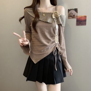 AIYITI | Elegant Off-Shoulder Long Sleeve T-Shirt Irregular Design Plus Size Cinched Waist