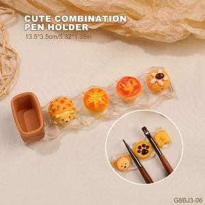 Cute Animal Nail Brush Holder 5 Grid Plastic Pen Stand for Nail Art ToolsKawaii Pet Head Design Dopamine Color Storage Organize