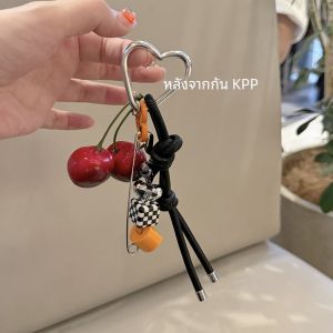 น่ารัก เชอร์รี่พวงกุญแจกระเป๋า Charm อุปกรณ์เสริมกล้อง สีครีม เชือก 3D ดีไซน์ ทันสมัย กระเป๋าจี้ Contrast สี Lanyard