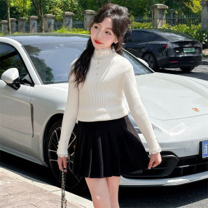 Girls Knitted Sweater Half High Collar Elastic Base Layer Top Pure Color Autumn Wear Childrens Fashionable Innerwear
