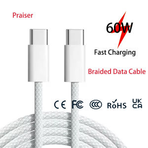 2025 New 3ft 6ft Macaron Color Braided PD 60W USB Type C to Type C Fast Charging Cable Type-c Data Cable 1 M 2M