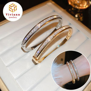 Viviann Original New Design Waterproof White Cubic Zirconia Bangles Open Bracelets Jewelry Factory Wholesales Gold Jewelry Silver Color Bangles & Bracelets Jewelry Bangles Gift