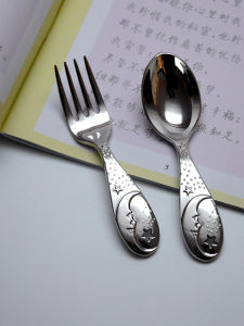 Cute Cartoon Baby Cutlery Set Short Handle 304 Food Grade Stainless Steel Fork Spoon Dining Utensils Childrens Tableware