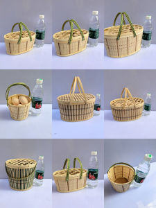 Handcrafted Bamboo Woven Egg Basket Small Home Use Gift Box Fruit Packaging Cherry Loquat Picking Basket Large Size