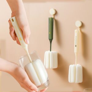 2Pcs Hangable Sponge Milk Bottle Brush Cup Scrubber Glass Cleaner Long Handle Drink Bottle Clean Brush Kitchen Cleaning Tool