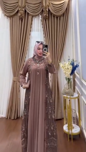 Gamis Brokat Mewah Terbaru Amara Dres BP Ceruty Babydoll Mix Brukat Aplikasi Payet Mutiara M L XL XXL 3XL Dress Kondangan Wanita Elegan Baju Muslim Seragaman Keluarga Warna Mahogany Burgundy Tosca Mocca Sage