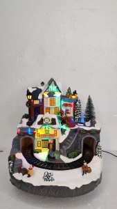 FC506 l Village Train Station Christmas Decoration with Lights and Figurines.