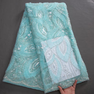 African Mesh Lace Fabric Embroidery French Tulle Net Lace 3D Floral Sequins Fabric For Bridal Gowns & Home Decor