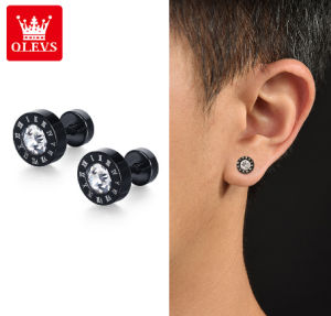 OLEVS Anting Titanium Pria Korea Pesta Anti Karat Dan Luntur Ear Studs Hitam Cocok Earring Jewelry Cincin Telinga Hadiah Ulang Tahun