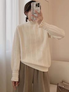 WANGGONGZHU | Thickened Lace Knitted Base Shirt Womens Casual Top Half High Collar Autumn Winter New Style Plus Size Fashionable Korean Loose Fit