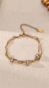 EILIECK 316L Stainless Steel Shiny Cubic Zirconia Chain Gold Color PVD Plated Bracelet for Women High Quality Jewelry Waterproof