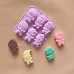 แม่พิมพ์ซิลิโคนรูปมนุษย์ขนมปังขิง 6 หลุม 1 ชิ้นใช้สําหรับอบเค้กมูสและเค้กครีมช็อคโกแลต 3 มิติ