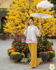 Set đồ lam đi chùa đồ mặc Tết set Voan Tơ hoa nổi áo cổ tàu có tua rua kèm quần dài Tuyết Nhung