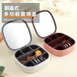 Kotak Tempat Perhiasan + Cermin Kotak Penyimpanan Anting Cincin Kalung Gelang Alat Dandan