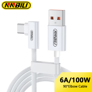 NNBILI 100W Elbow 90 Degree USB A to Type C Fast Charging Cable 6A USB C Data Cable For Huawei Samsung Xiaomi Iphone 17 16 Cord