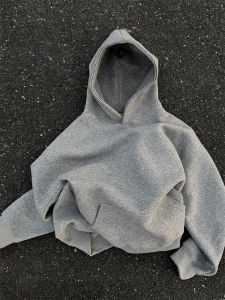 เสื้อสเวตเตอร์มีฮู้ดทรงบ็อกซี่สีเทาสไตล์อเมริกันย้อนยุคสำหรับผู้ชาย ฤดูใบไม้ร่วง 2025 เสื้อแจ็คเก็ตกีฬาทรงสั้น ทรงหลวม ทรงหลวม ทรงหลวม