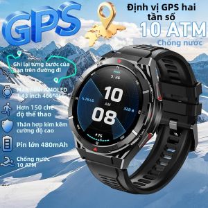 Đồng Hồ Thông Minh Thể Thao GPS Hai Băng Tần Dành Cho Nam Màn Hình AMOLED 1.43 Chống Nước 10ATM Tích Hợp La Bàn Gọi Bluetooth Theo Dõi Sức Khỏe Vòng Đeo Tay Thông Minh