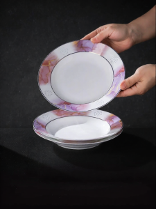 JINGDEZHEN | Đĩa Súp Tinh Tế Mới Kiểu Trung Quốc Viền Vàng Đẹp