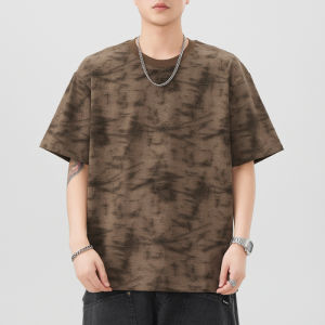 Loose Fit Mens Tie Dye Cotton T-Shirt Short Sleeve round Neck Fashionable Korean Style Half Sleeve Trendy Urban Wear Summer