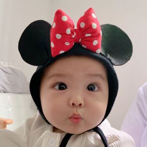 Mickey Mouse Baby Hat Ear Protection Knot Head Cap Autumn Winter Newborn Infant Hat Trendy Toddler Hat round Top Cotton Hat