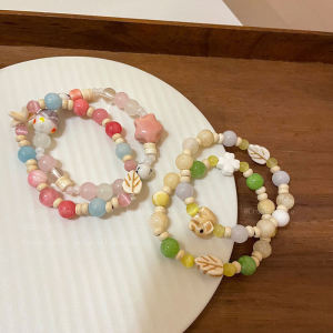 Delicate Ceramic Beaded Bracelet for Women Student Party High Value Minimalist Fashion Jewelry Polished Surface Plant Floral Pattern