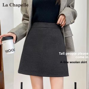 La Chapelle | Gray Petite New Arrival A-Line and Fitted Short Wool Skirt