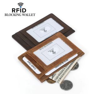 Super Slim Soft Wallet: 100% Genuine Leather Mini Anti RFID Credit Card Holder