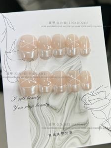 Handmade Wearable Nail Art French Ballet Style Sweet And Fresh Looking Barbie Princess Fake Nails Patches for Girls