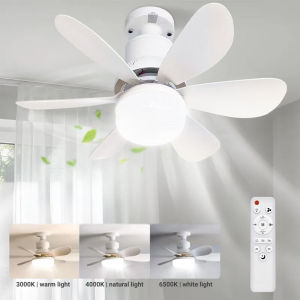 Fan light 2-in-1 with remote control E27 interface insert ceiling fan 3000K-6500K 3 color light bedroom silent fan light