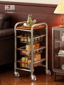 Mobile Stainless Steel Vintage Style Living Room Sofa Side Table Snack Beverage Storage Rack Household Cart Furniture