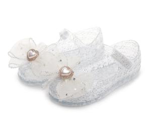 Princess Style Girls Sandals Summer Soft Bottom Covered Toe Crystal Shoes Home Comfortable Breathable PVC Fabric Butterfly Knot