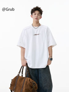 Grace Rub | Cooling Letter Print Patchwork T-Shirt 260g