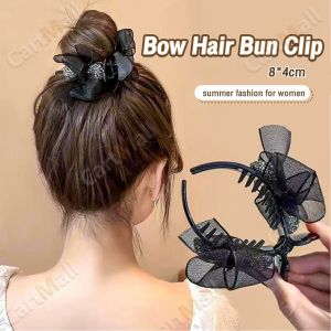 Bow Hair Bun Clip Rhinestones Ponytail Hair Clip High End Hairpin