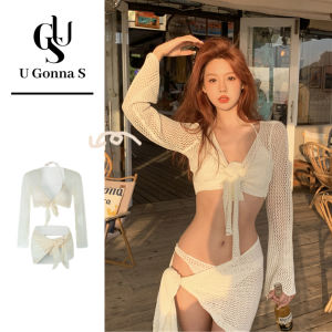 ชุดว่ายน้ำบิกินี่สำหรับผู้หญิงพร้อมปกเซ็กซี่เอวสูง4ชิ้นพร้อมบราบุชุดว่ายน้ำดันสำหรับผู้หญิงสไตล์เกาหลีน่ารักแฟชั่นกีฬายืดได้ชุดชายหาด2024ดีไซน์ใหม่