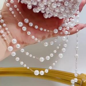 Dây Chuỗi Hạt Giả Ngọc Trai 1 Mét Với Mắt Xích Bằng Đồng Thau Để Làm Đồ Trang Sức Tự Làm - Vòng Tay Vòng Cổ Phụ Kiện May Vá Thủ Công Mỹ Nghệ 3-8mm