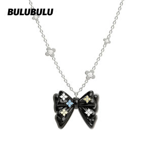 BULUBULU | Black Bow Pendant Necklace Long Chain