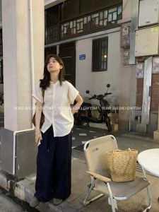 Áo Sơ Mi Vải Lanh Cotton Tay Ngắn Thoáng Khí Mùa Hè Phong Cách Pháp Mới 2025 Dành Cho Nữ Áo Sơ Mi Dài Thường Ngày Màu Trơn