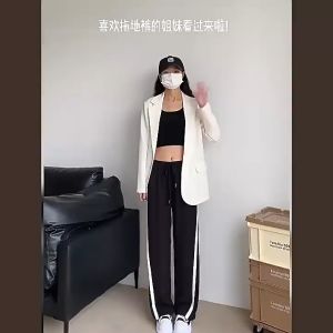 Sports Pants Womens Summer Thin Casual Straight Black High Waist Wide Leg Pants