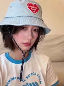 Wiggle Wiggle | Vintage Denim Sun Protection Fisherman Hat with Heart Felt and Applique
