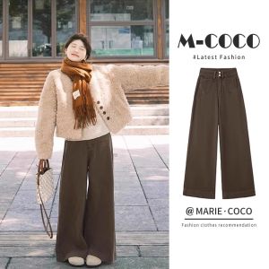 Quần Jeans Ống Rộng Cạp Cao Màu Đen Đồ Án Nữ Quần Dài Đến Sàn Phong Cách Retro Quần Dài Thường Ngày Cho Mùa Thu