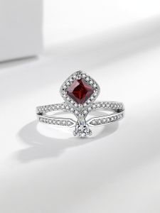 Fashionable Simulated Ruby Ring for Women Luxury Personality Simple Elegance High-End Feeling New Trendy Finger Ring