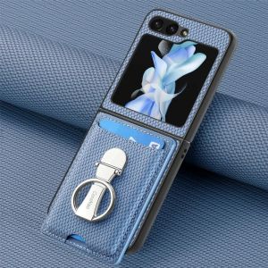 Luxury Ring Stand Leather Phone Case for Samsung Galaxy Z Flip 7 Flip6 Flip5 Flip3 Flip7 FE Wallet Card Slot Shockproof Cover