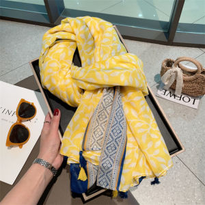 Khăn Choàng Lụa Hình Lá Mùa Hè Cho Nữ Khăn Quàng Cổ Vải Lanh Cotton Mỏng Đi Biển Chống Nắng Du Lịch Khăn Choàng Mùa Thu