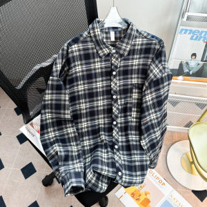 Retro Plaid Shirt Mens Long Sleeves Hong Kong Style Fancy Trendy Japanese Style Harajuku Loose Tops Casual Overshirt