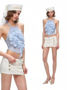 1JINN STUDIO | Summer See-Through Halter Back Lace Spaghetti Strap Top