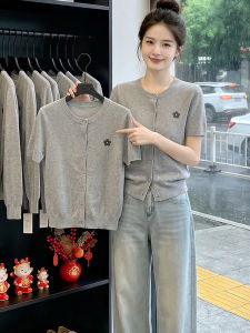 SHAXU | Unique and Pretty Anti-Aging Spring-Summer Korean Style Grey Short Sleeve Knit Blouse