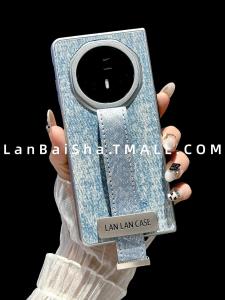 Premium Vintage Blue Denim Leather Strap Phone Case for MagicV3 Foldable Screen Honor Magicv5 Anti-Slip Protective Cover Womens Trendy American Fashion