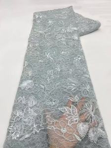 Luxury African Sequins Beaded Lace Fabric for Bridal Wedding Groom High Quality Nigerian French Tulle Embroidery Sewing